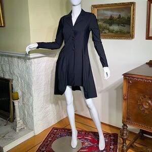 Elsewhere Black Spandex Hi-Lo Fitted Dress Coat